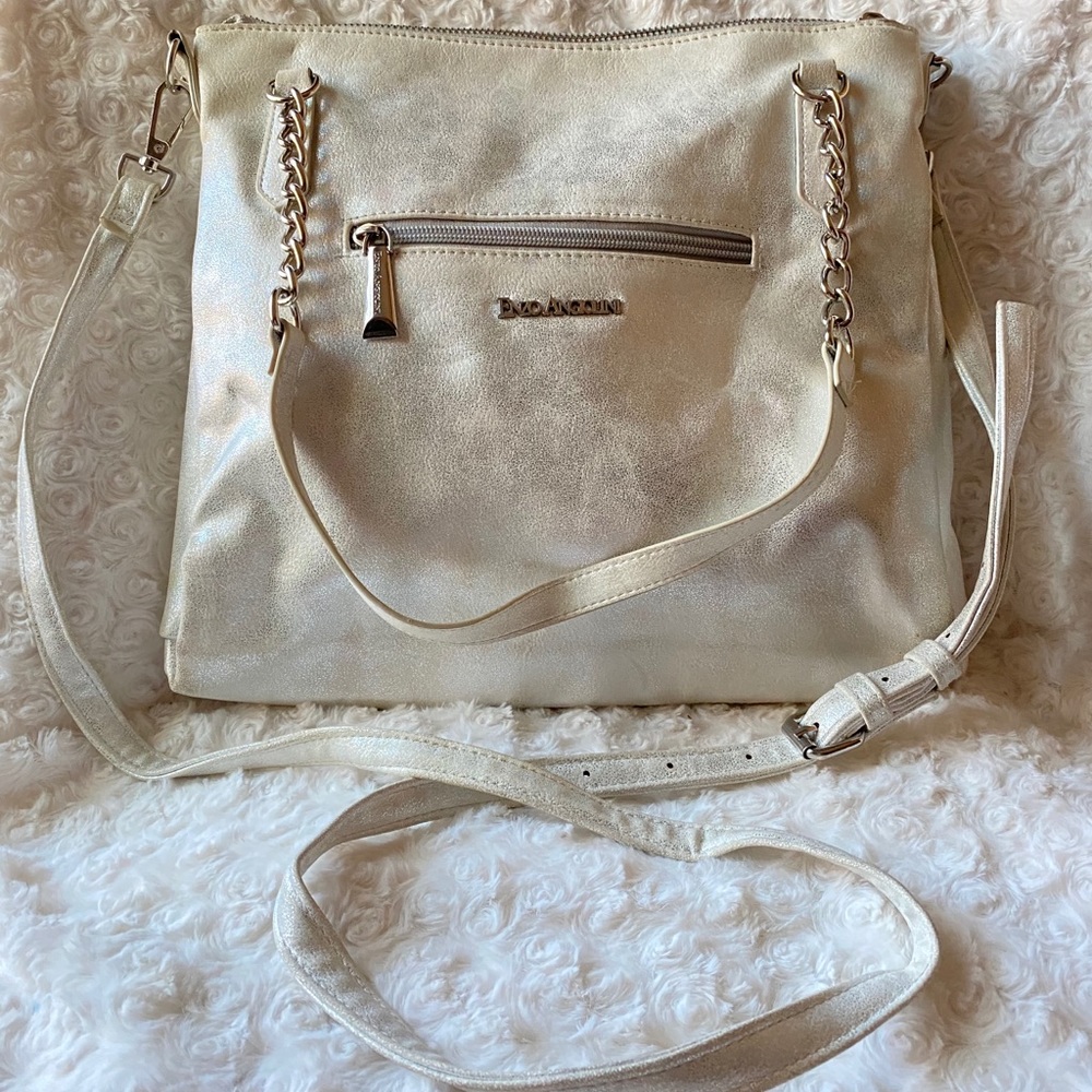 Enzo Angiolini Silver Faux Leather Crossbody Tote